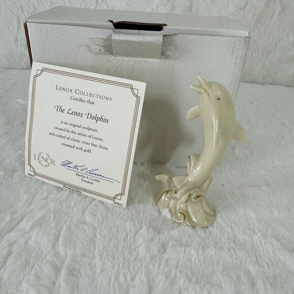 Lenox Ivory & Gold Dolphin Figurine - Fine China Sculpture #085823 original box - Picture 2 of 6